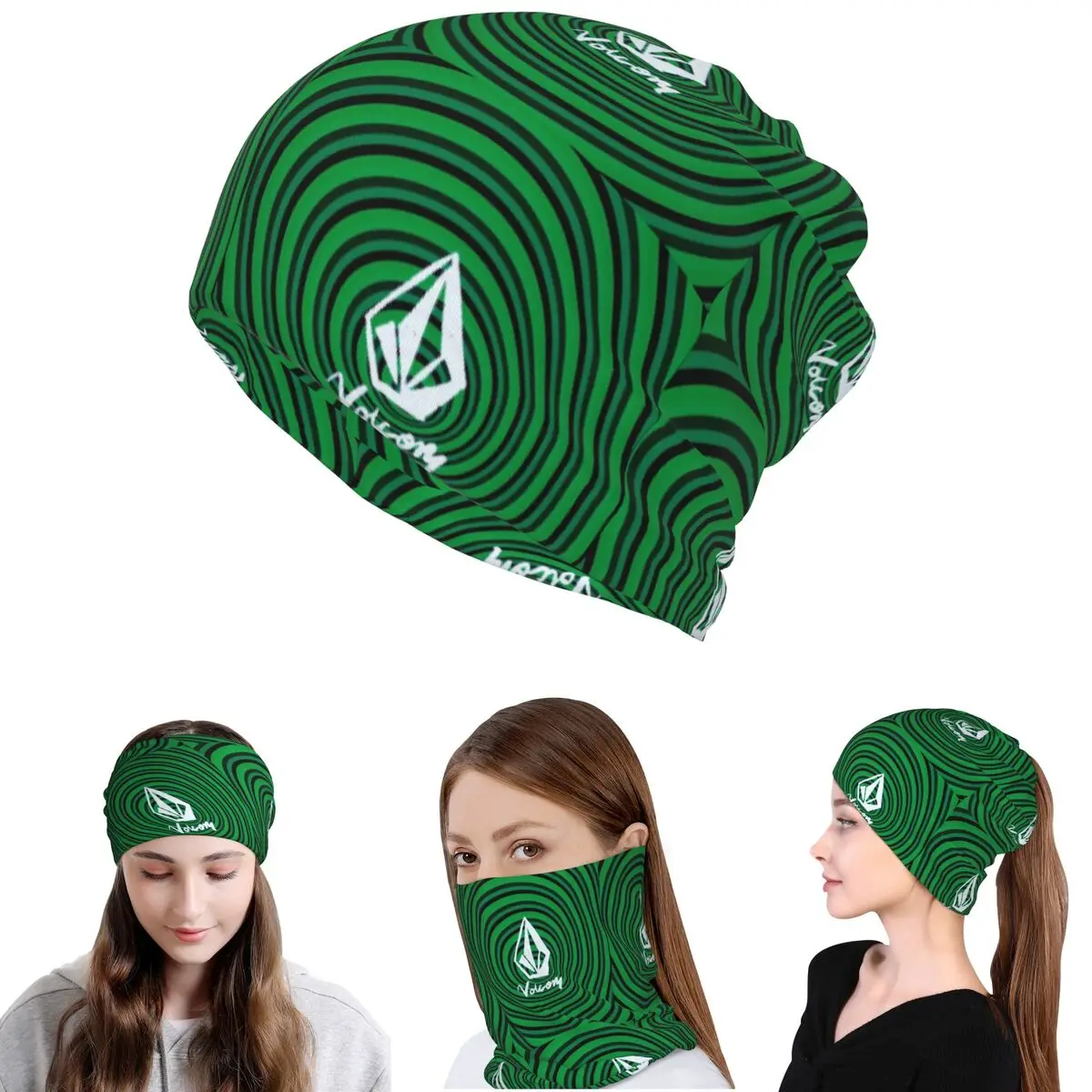 Knit Beanie Hat Warm - V-Volcom Logo Bandana Neck Gaiter Wrap